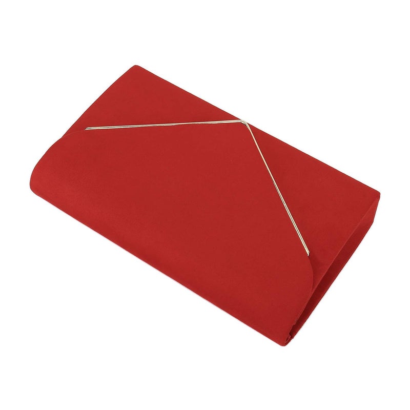 CHARMING TAILOR Faux Suede Clutch Bag Elegant Metal Binding Evening Bag for Wedding/Prom/Black-tie Events (Red) - Image 4